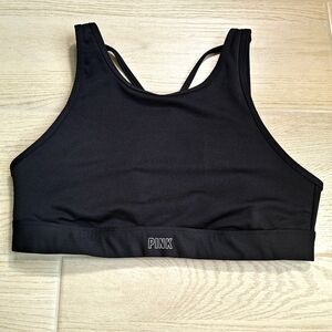 Victoria's Secret PINK Ultimate Lightly Lined Black Strappy Sports Bra - Large